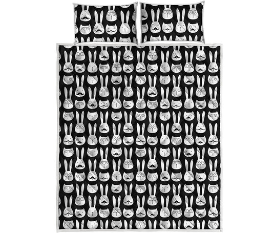 Rabbit And Cat Pattern Print Quilt Bed Set