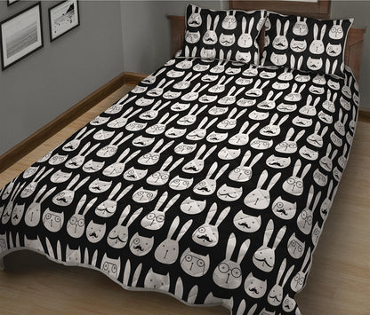 Rabbit And Cat Pattern Print Quilt Bed Set