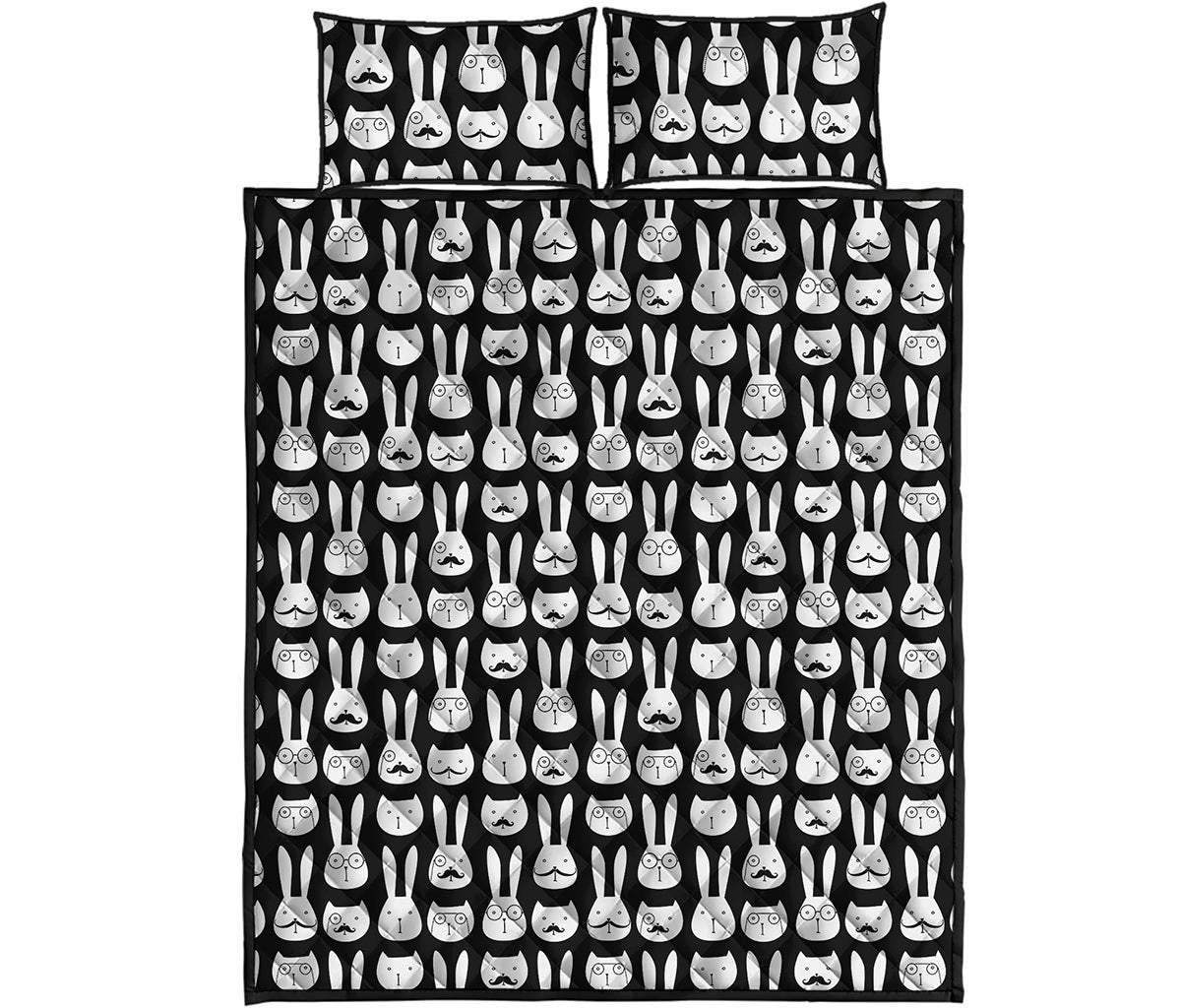 Rabbit And Cat Pattern Print Quilt Bed Set
