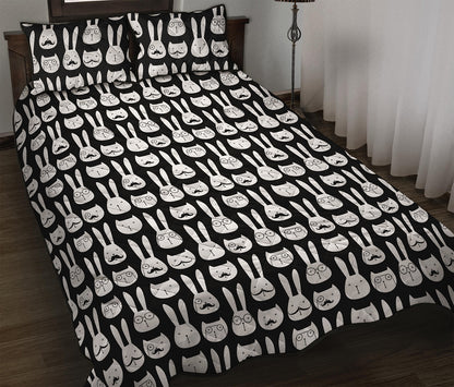 Rabbit And Cat Pattern Print Quilt Bed Set