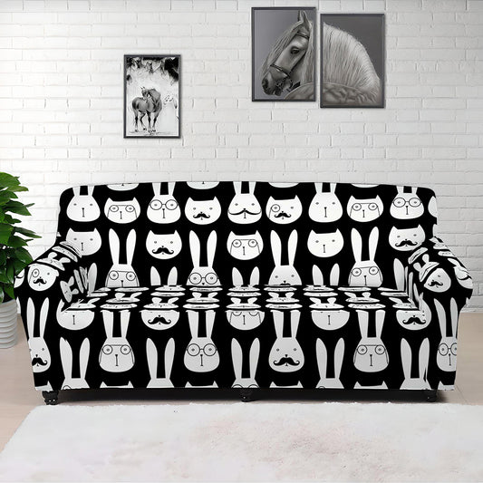 Rabbit And Cat Pattern Print Sofa Cover