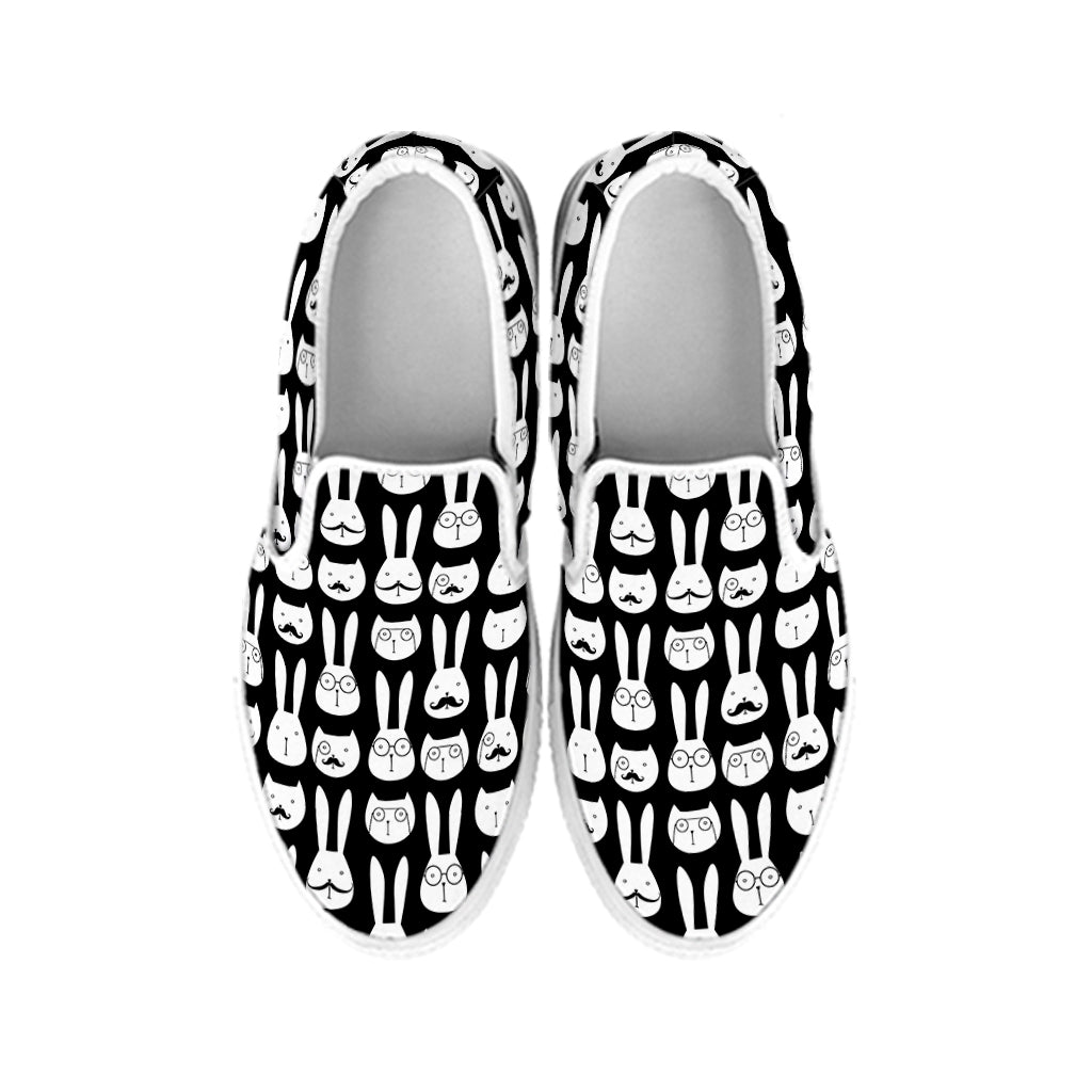 Rabbit And Cat Pattern Print White Slip On Shoes