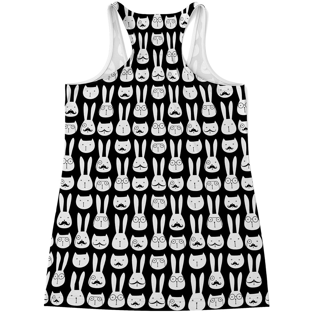 Rabbit And Cat Pattern Print Women's Racerback Tank Top