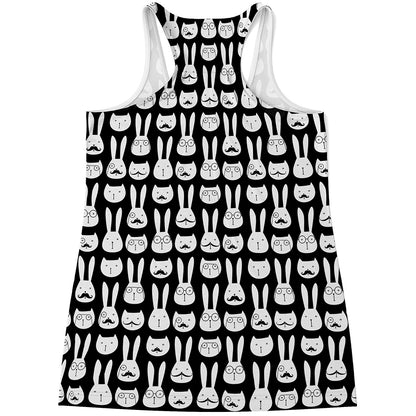 Rabbit And Cat Pattern Print Women's Racerback Tank Top
