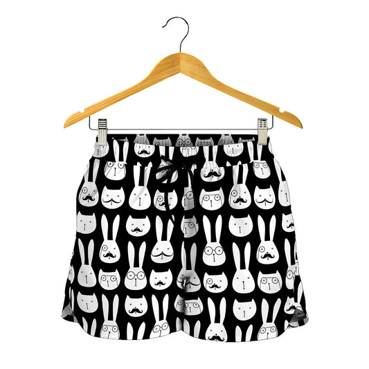 Rabbit And Cat Pattern Print Women's Shorts