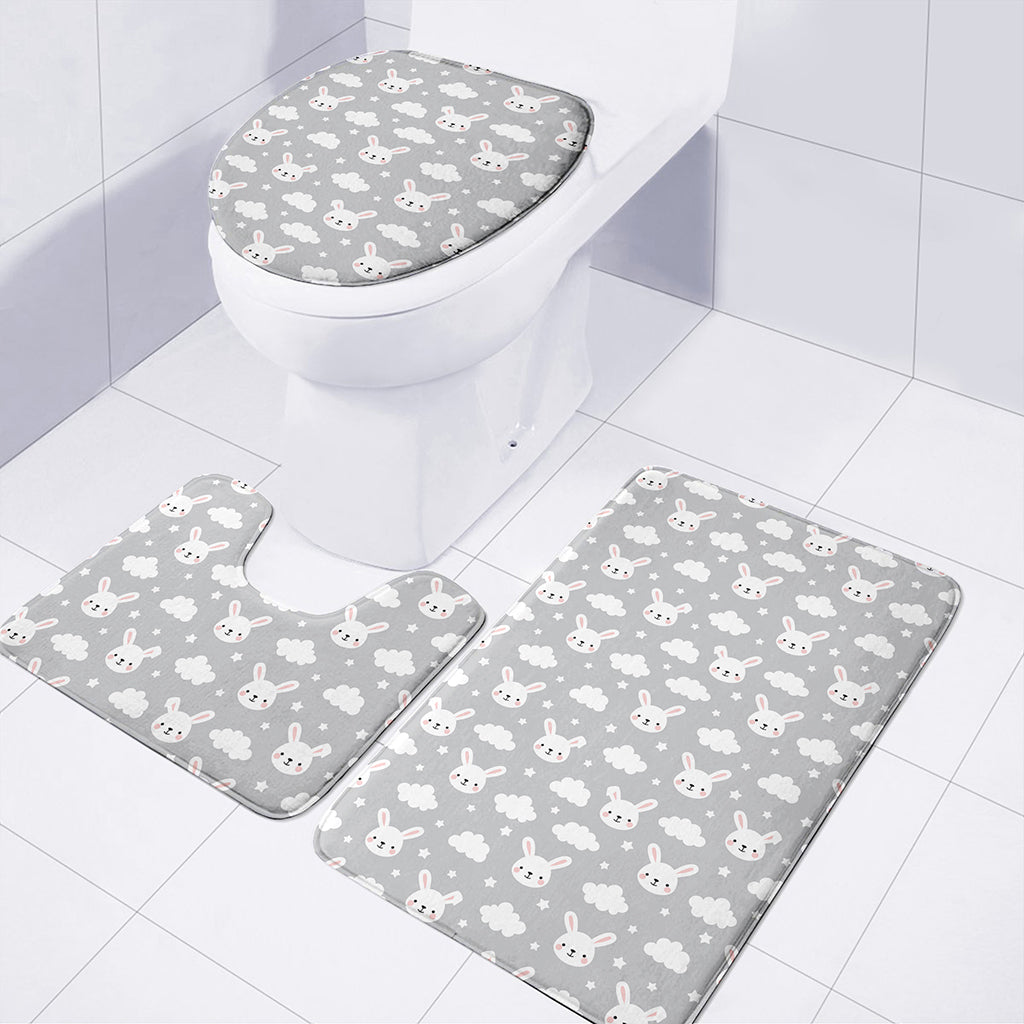 Rabbit And Cloud Pattern Print 3 Piece Bath Mat Set