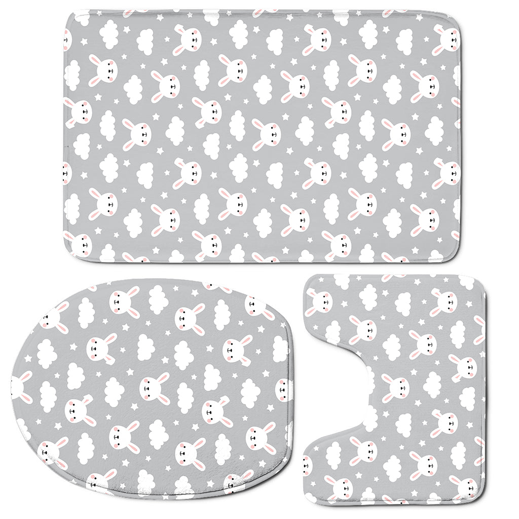 Rabbit And Cloud Pattern Print 3 Piece Bath Mat Set