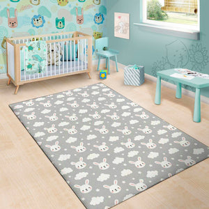 Rabbit And Cloud Pattern Print Area Rug