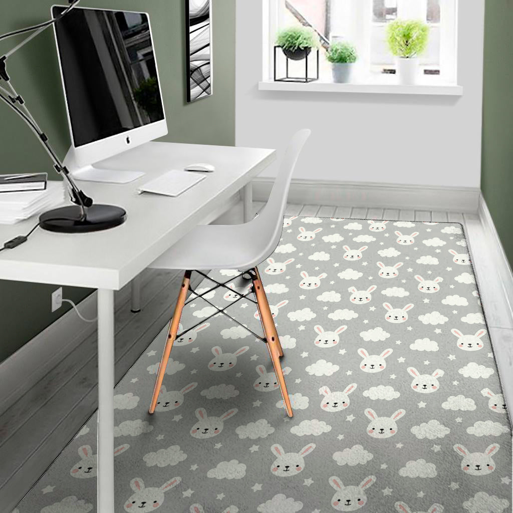 Rabbit And Cloud Pattern Print Area Rug