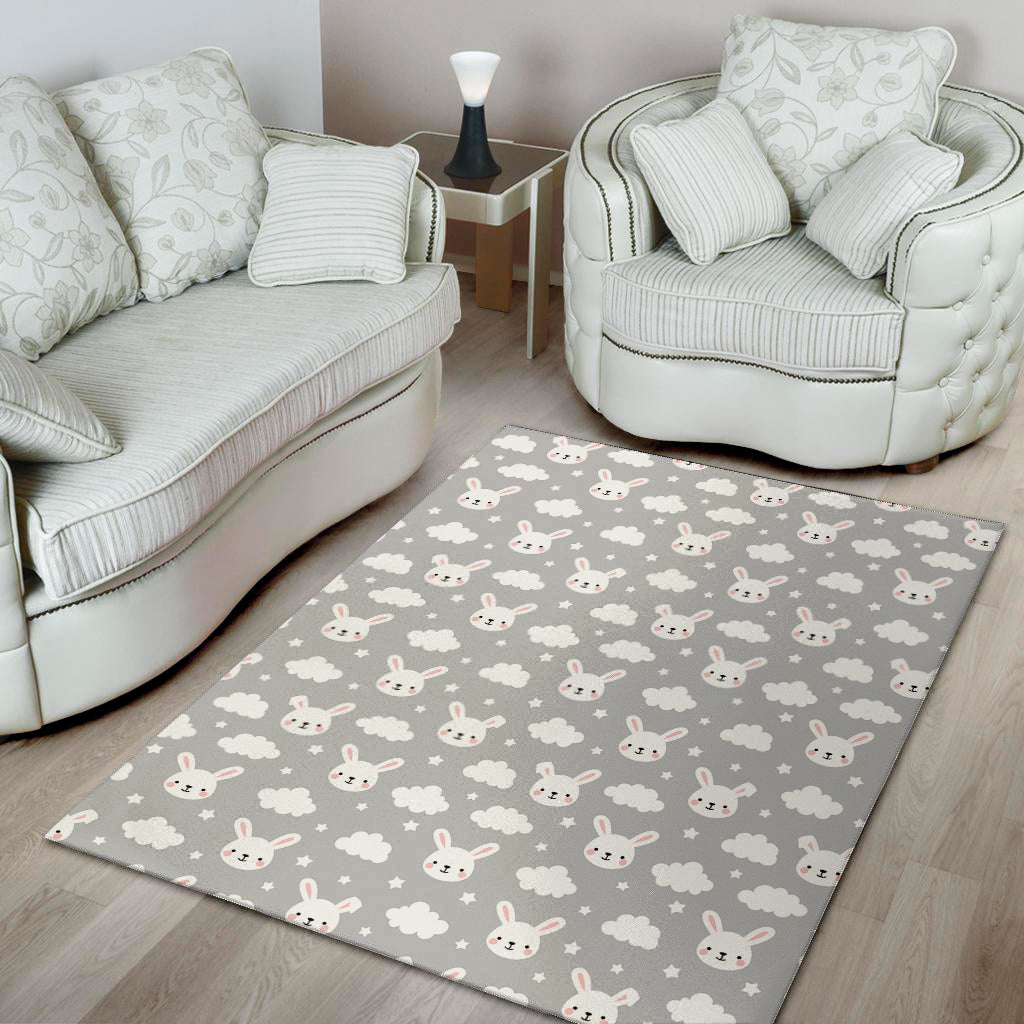 Rabbit And Cloud Pattern Print Area Rug
