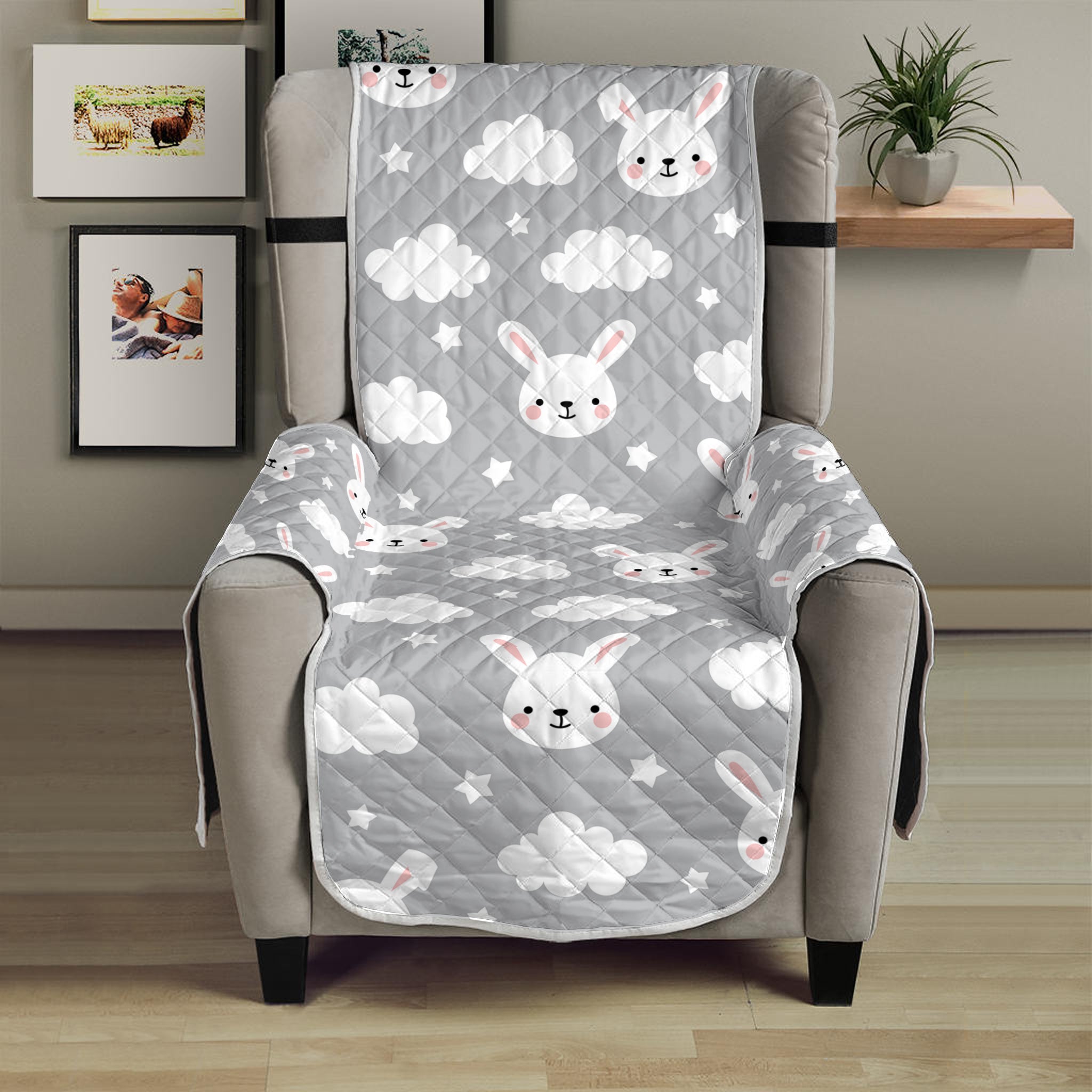 Rabbit And Cloud Pattern Print Armchair Protector