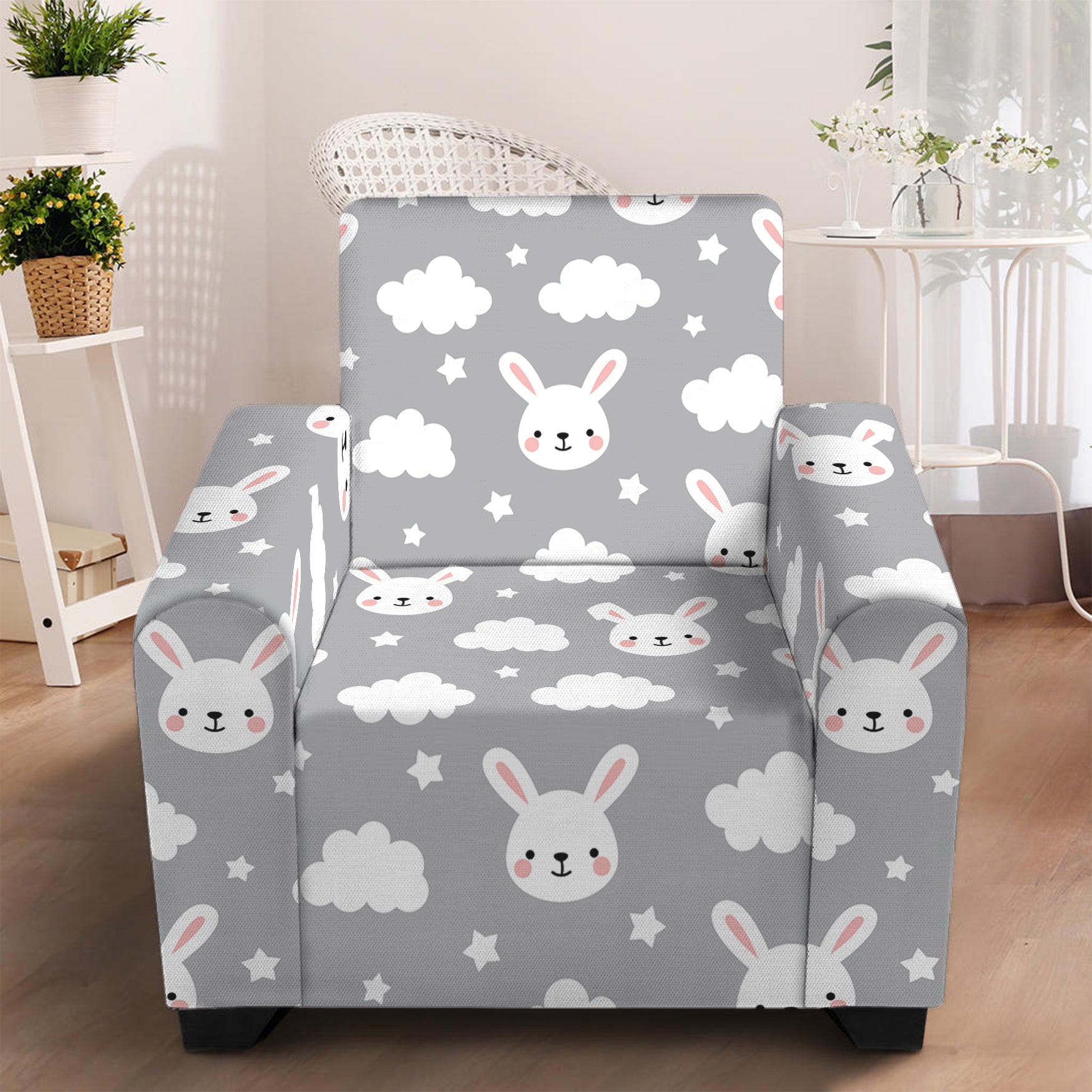 Rabbit And Cloud Pattern Print Armchair Slipcover