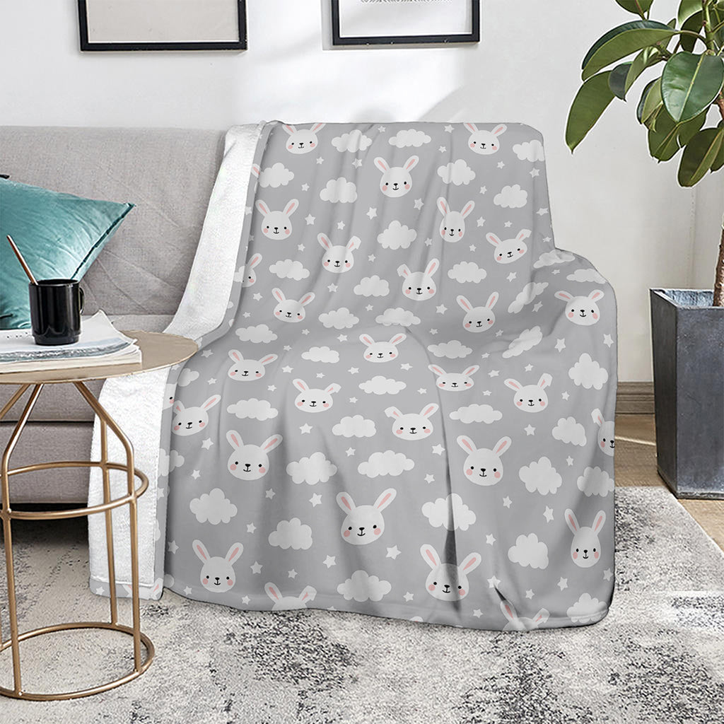 Rabbit And Cloud Pattern Print Blanket