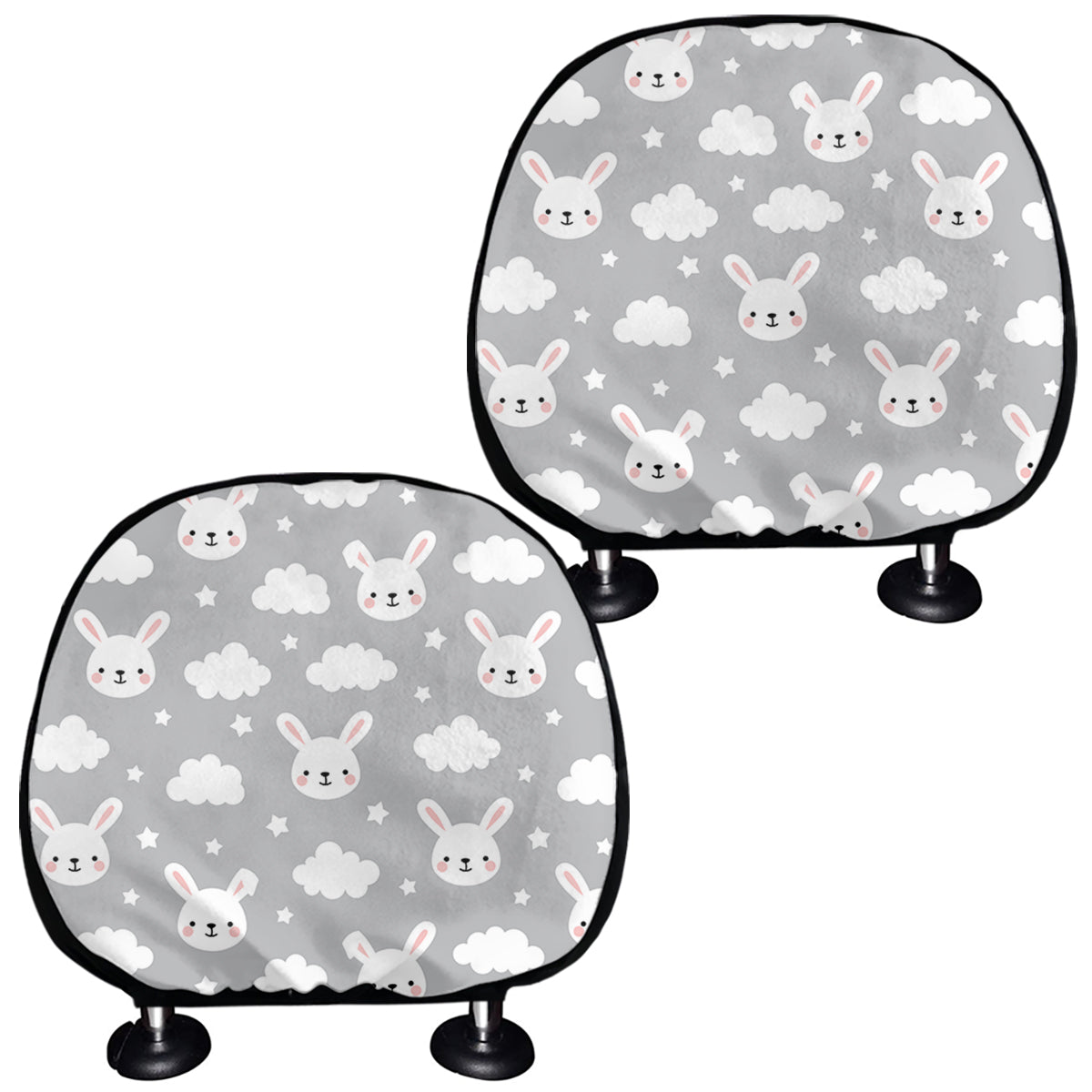 Rabbit And Cloud Pattern Print Car Headrest Covers