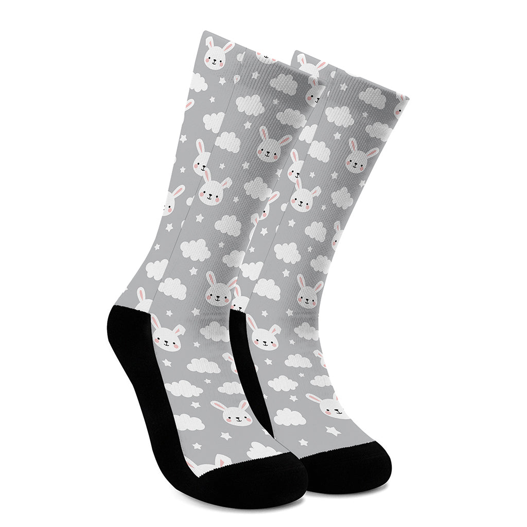 Rabbit And Cloud Pattern Print Crew Socks