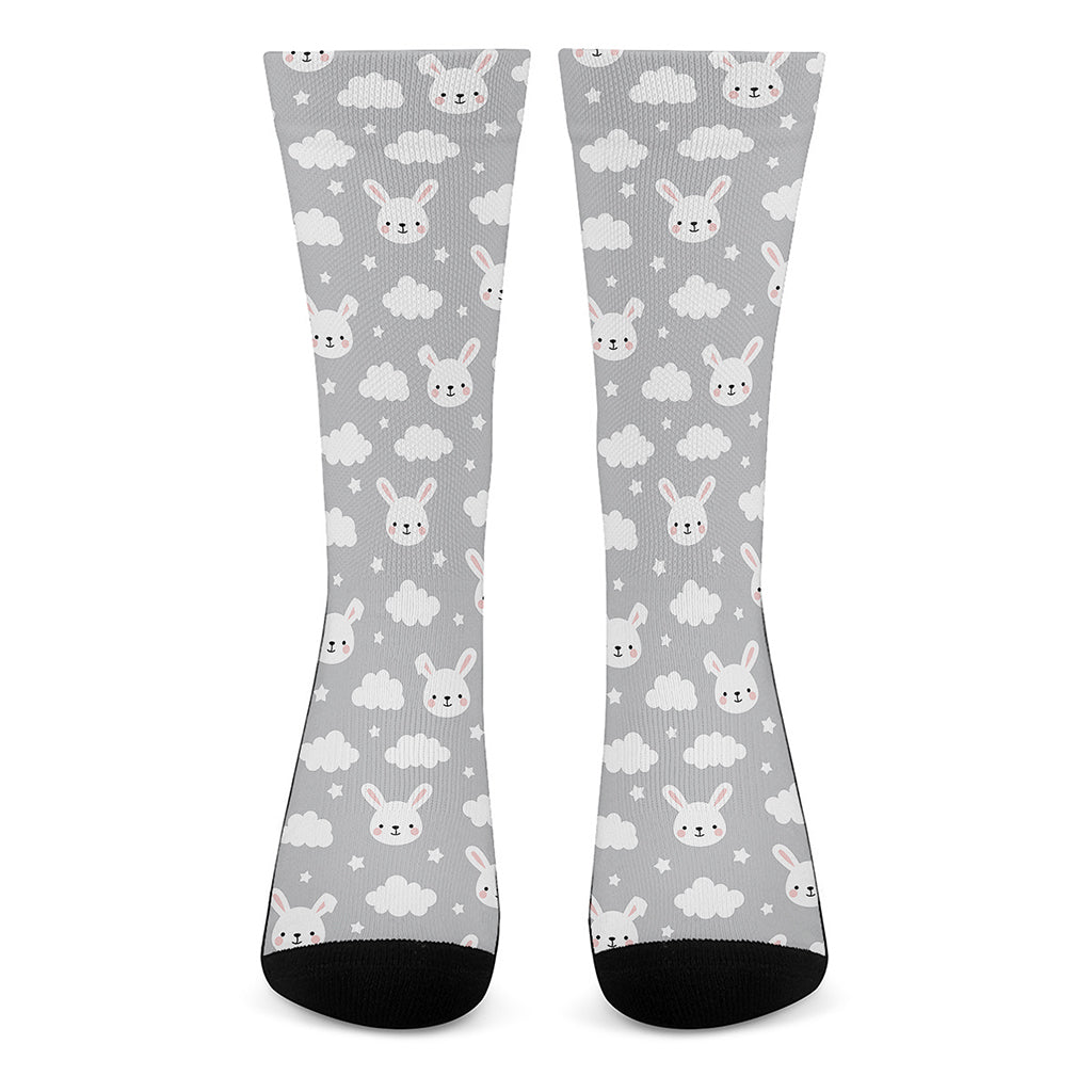 Rabbit And Cloud Pattern Print Crew Socks