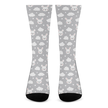 Rabbit And Cloud Pattern Print Crew Socks