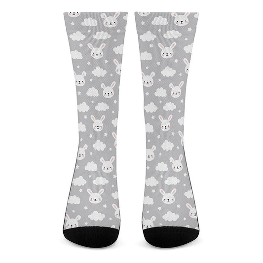 Rabbit And Cloud Pattern Print Crew Socks