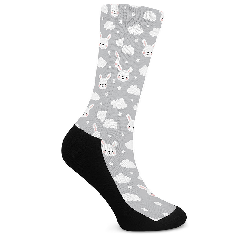 Rabbit And Cloud Pattern Print Crew Socks