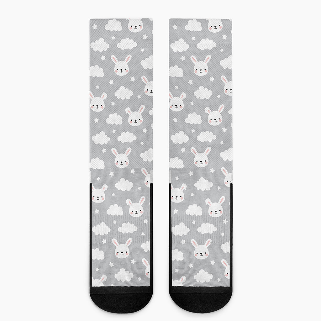 Rabbit And Cloud Pattern Print Crew Socks