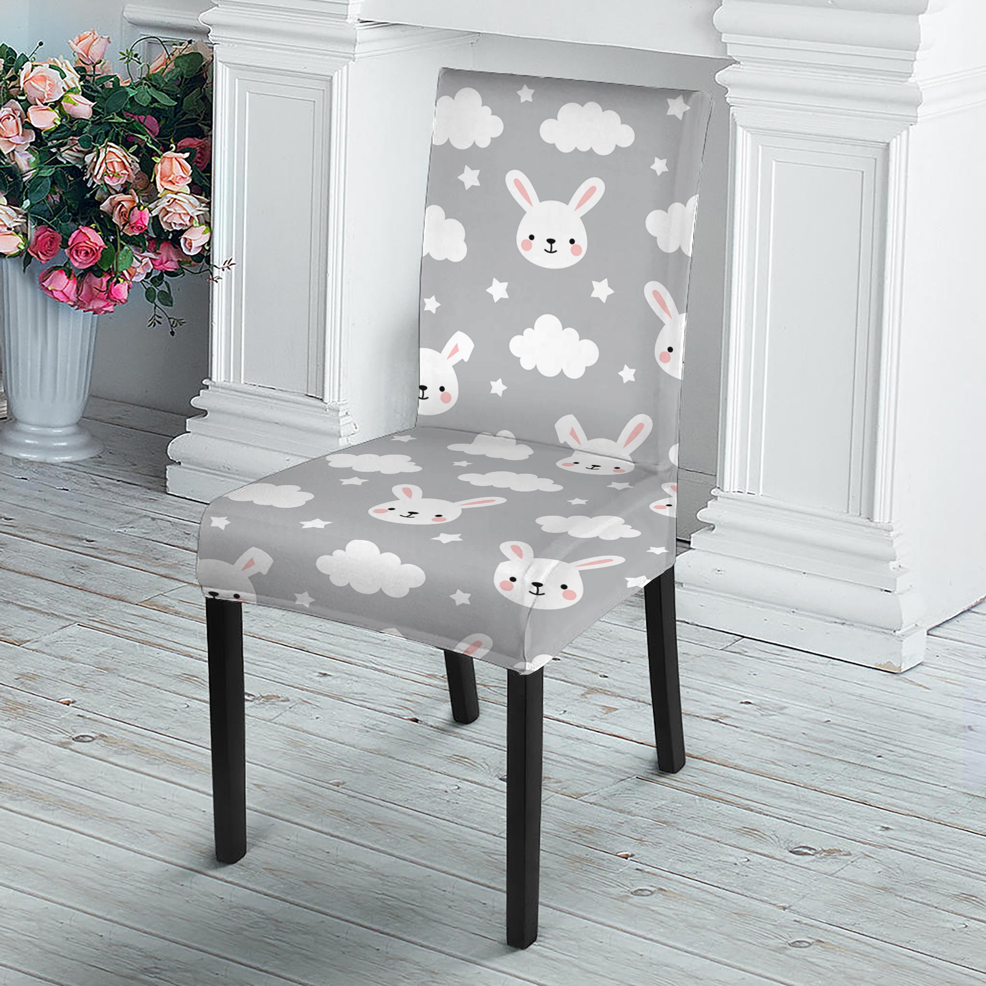 Rabbit And Cloud Pattern Print Dining Chair Slipcover