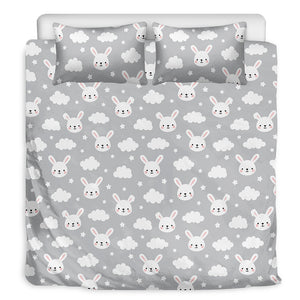 Rabbit And Cloud Pattern Print Duvet Cover Bedding Set