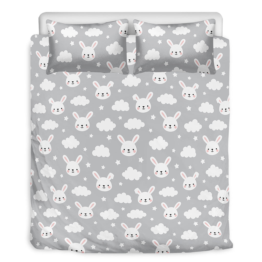 Rabbit And Cloud Pattern Print Duvet Cover Bedding Set