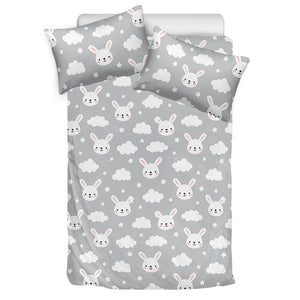 Rabbit And Cloud Pattern Print Duvet Cover Bedding Set