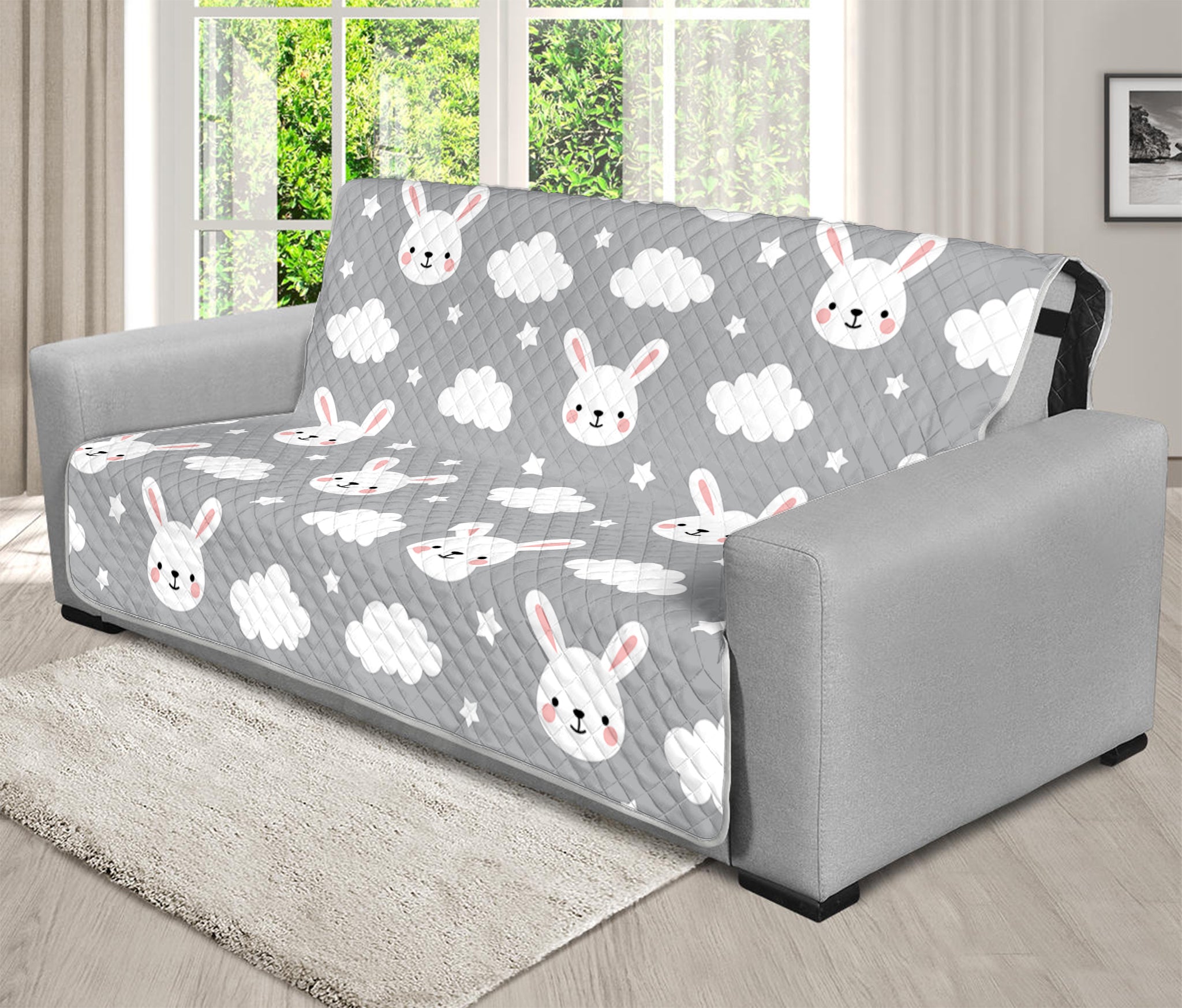 Rabbit And Cloud Pattern Print Futon Protector