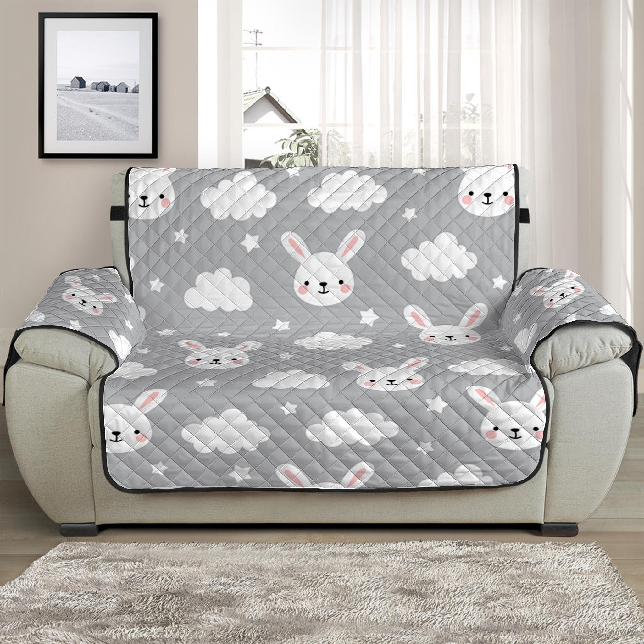 Rabbit And Cloud Pattern Print Half Sofa Protector