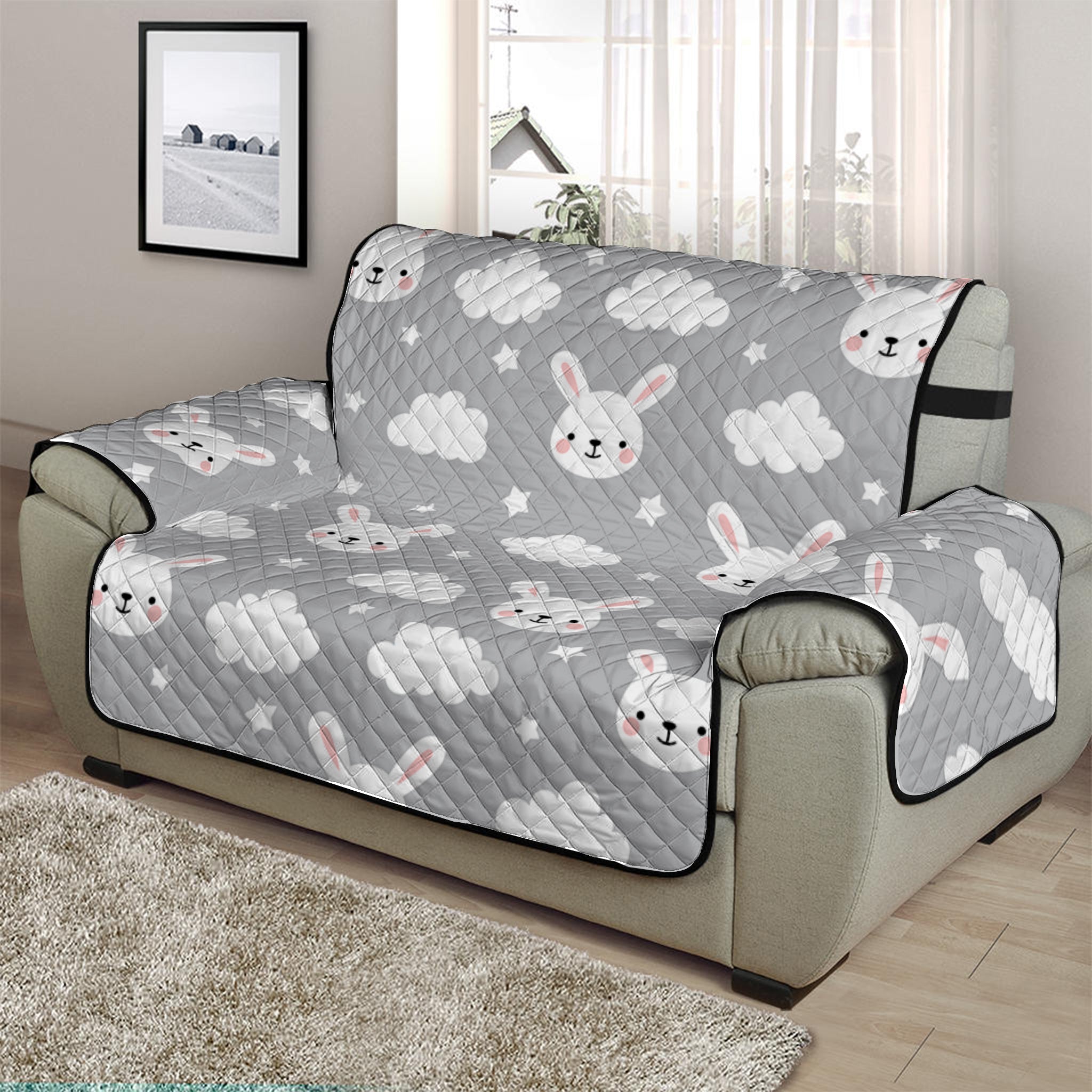 Rabbit And Cloud Pattern Print Half Sofa Protector