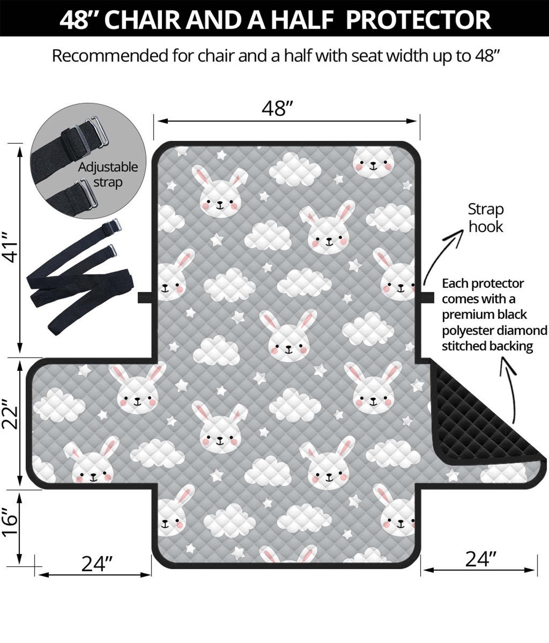 Rabbit And Cloud Pattern Print Half Sofa Protector