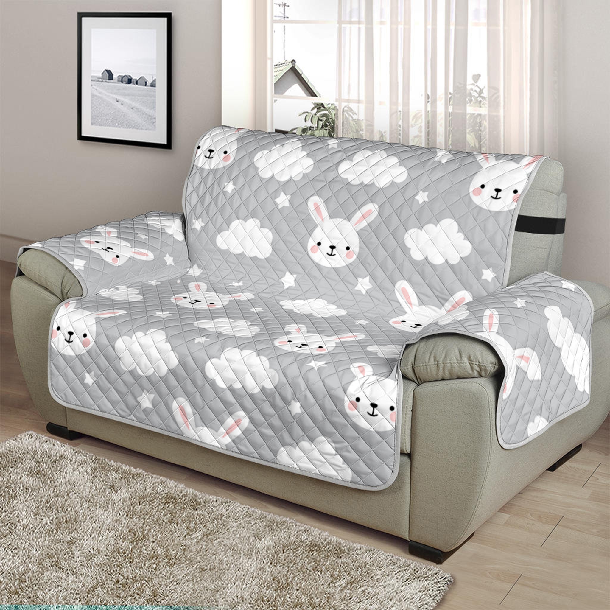 Rabbit And Cloud Pattern Print Half Sofa Protector