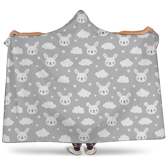Rabbit And Cloud Pattern Print Hooded Blanket
