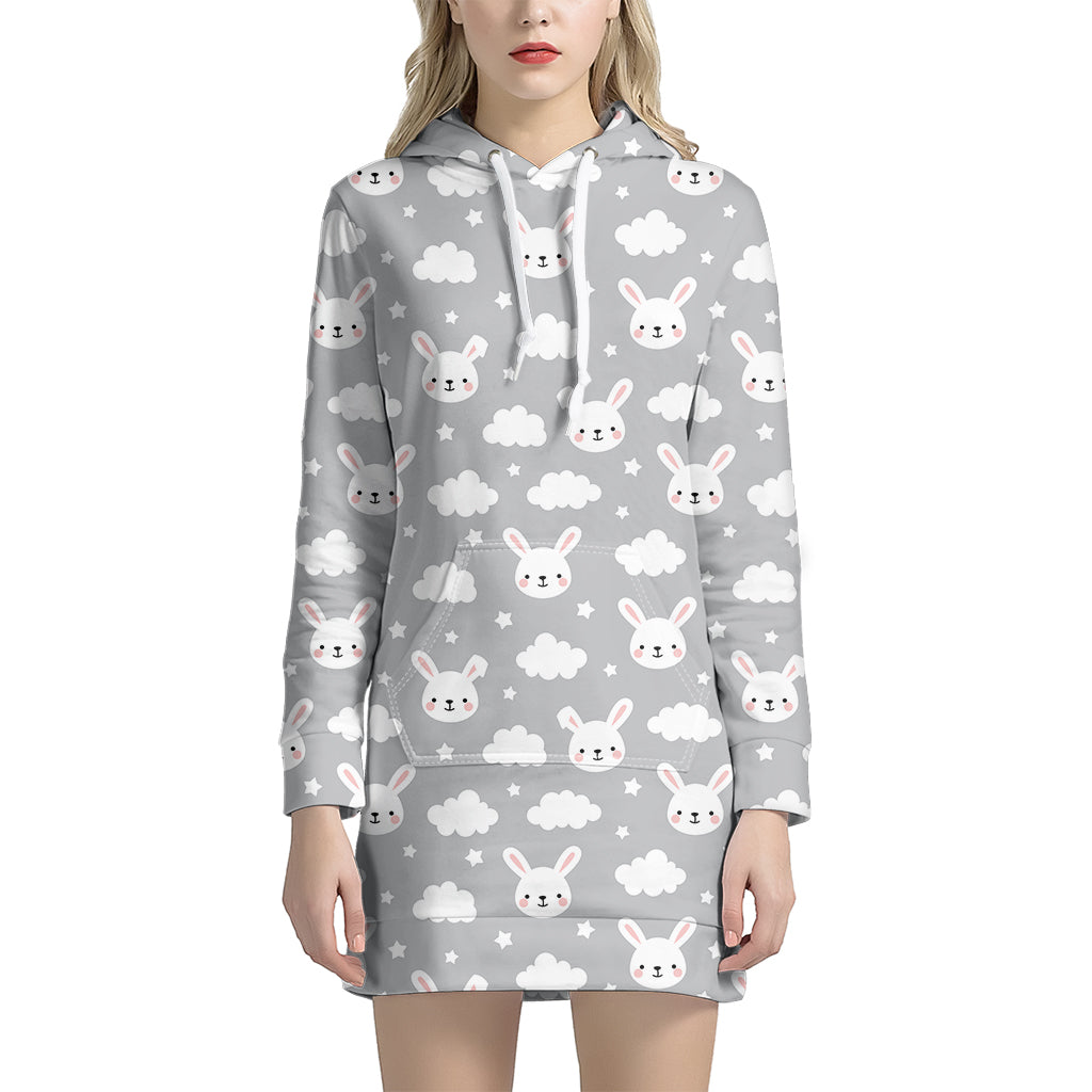 Rabbit And Cloud Pattern Print Hoodie Dress