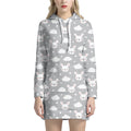Rabbit And Cloud Pattern Print Pullover Hoodie Dress