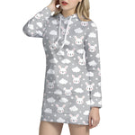 Rabbit And Cloud Pattern Print Hoodie Dress