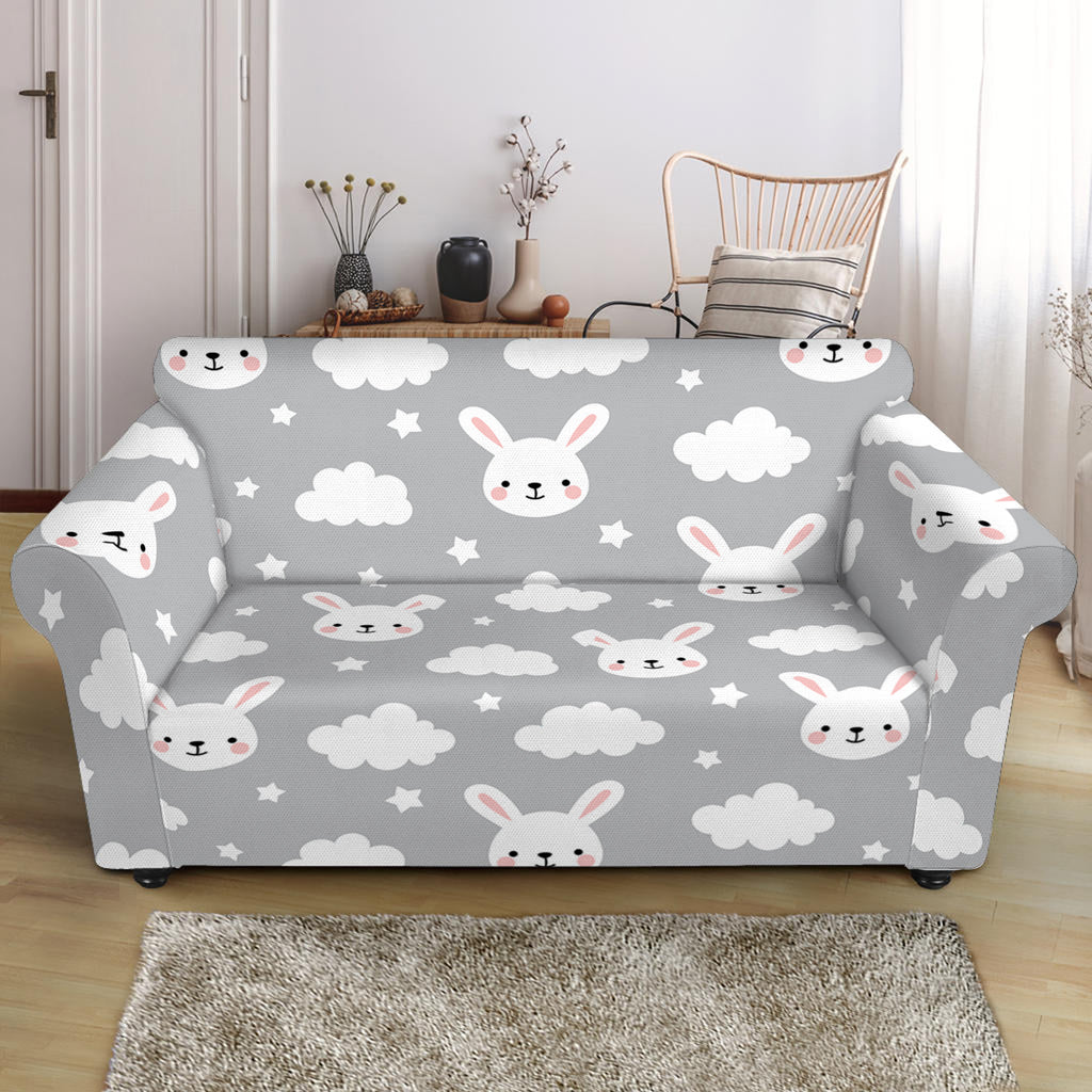 Rabbit And Cloud Pattern Print Loveseat Slipcover