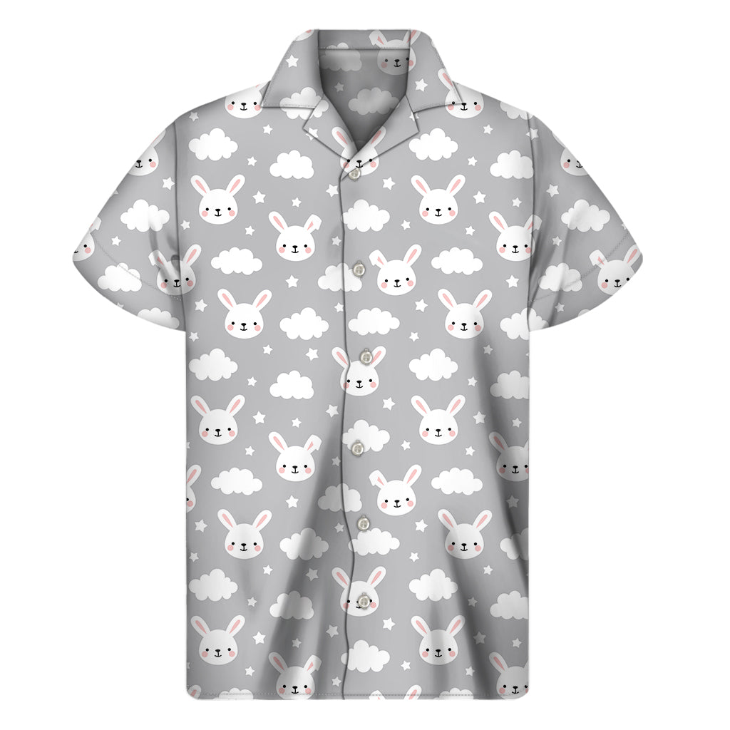 Rabbit And Cloud Pattern Print Men's Short Sleeve Shirt