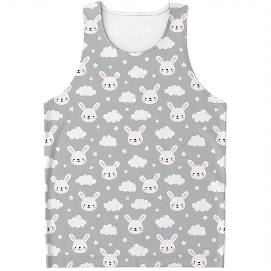 Rabbit And Cloud Pattern Print Men's Tank Top