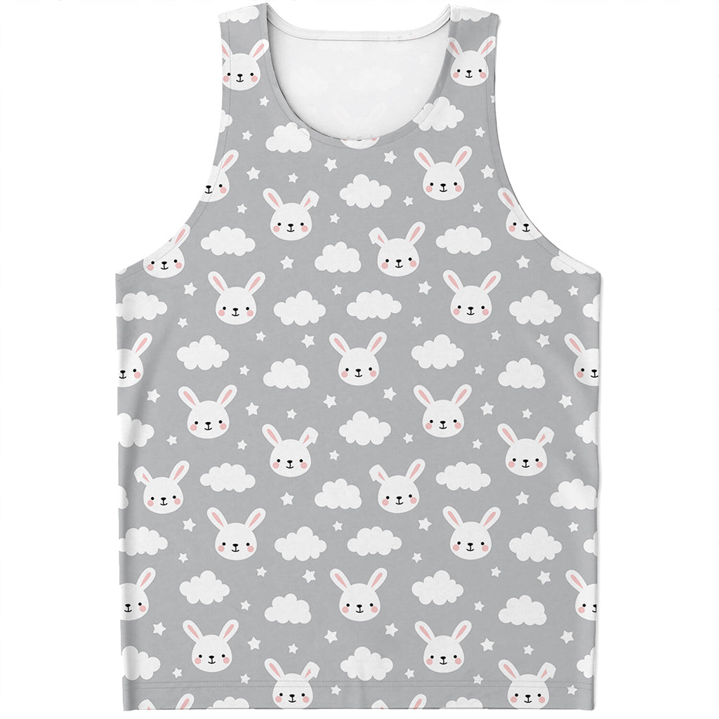 Rabbit And Cloud Pattern Print Men's Tank Top