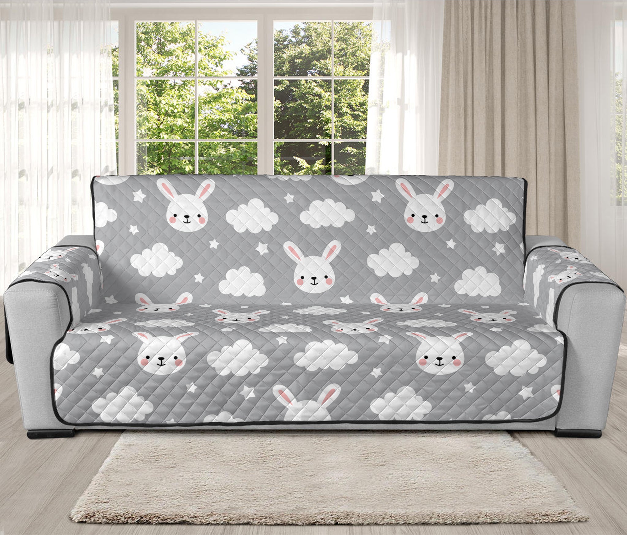 Rabbit And Cloud Pattern Print Oversized Sofa Protector