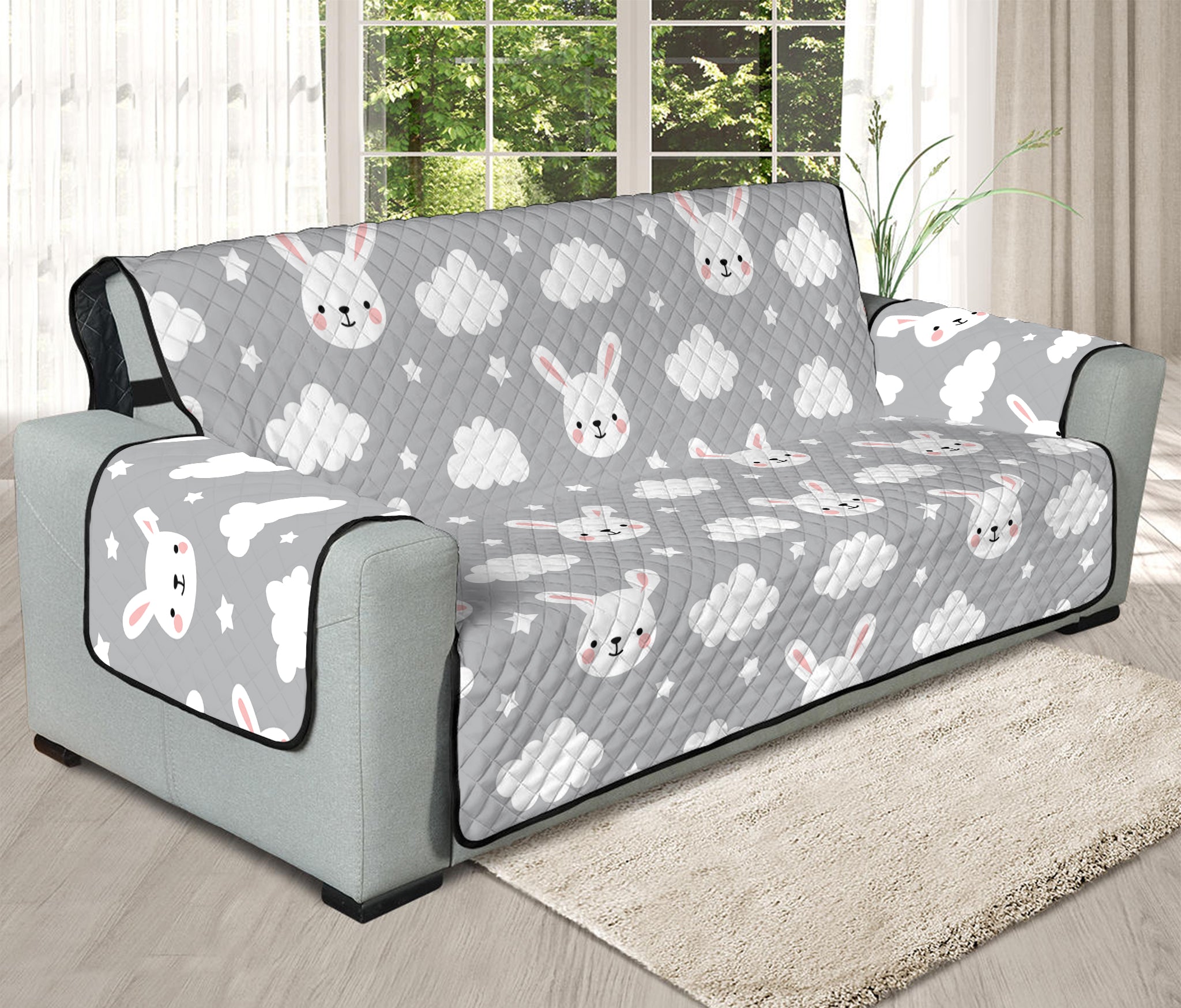 Rabbit And Cloud Pattern Print Oversized Sofa Protector