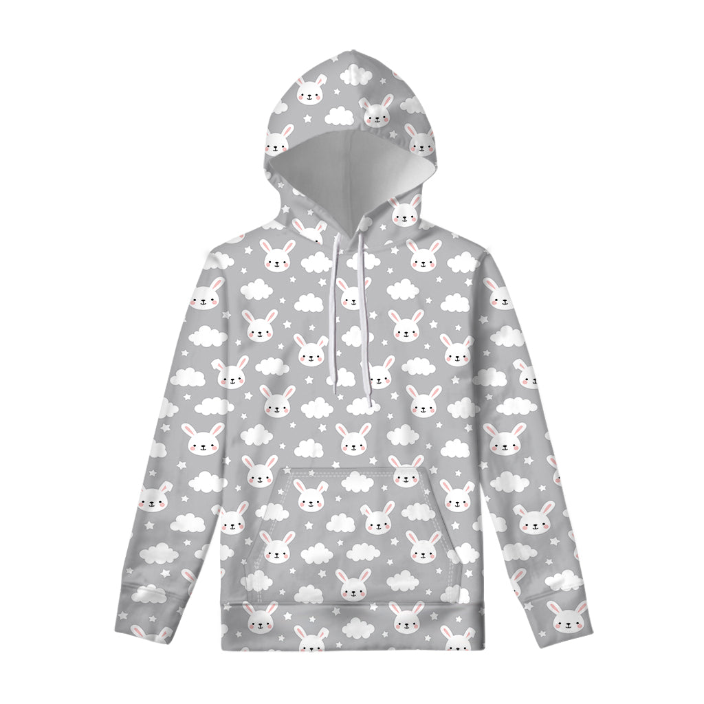 Rabbit And Cloud Pattern Print Pullover Hoodie