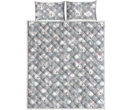 Rabbit And Cloud Pattern Print Quilt Bed Set