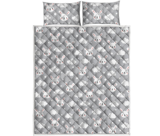 Rabbit And Cloud Pattern Print Quilt Bed Set