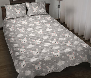 Rabbit And Cloud Pattern Print Quilt Bed Set