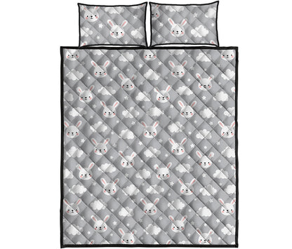 Rabbit And Cloud Pattern Print Quilt Bed Set