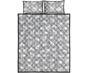 Rabbit And Cloud Pattern Print Quilt Bed Set