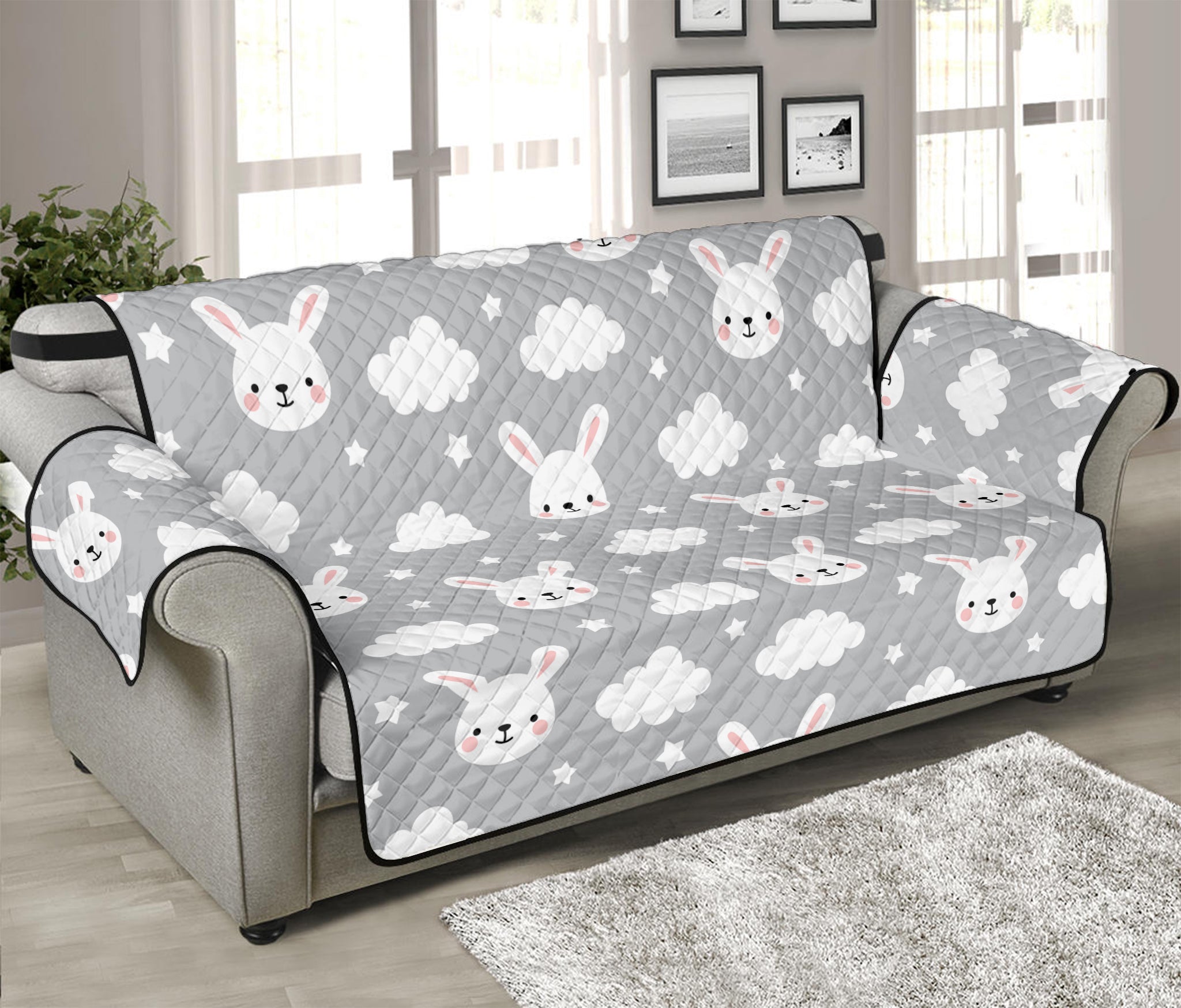 Rabbit And Cloud Pattern Print Sofa Protector